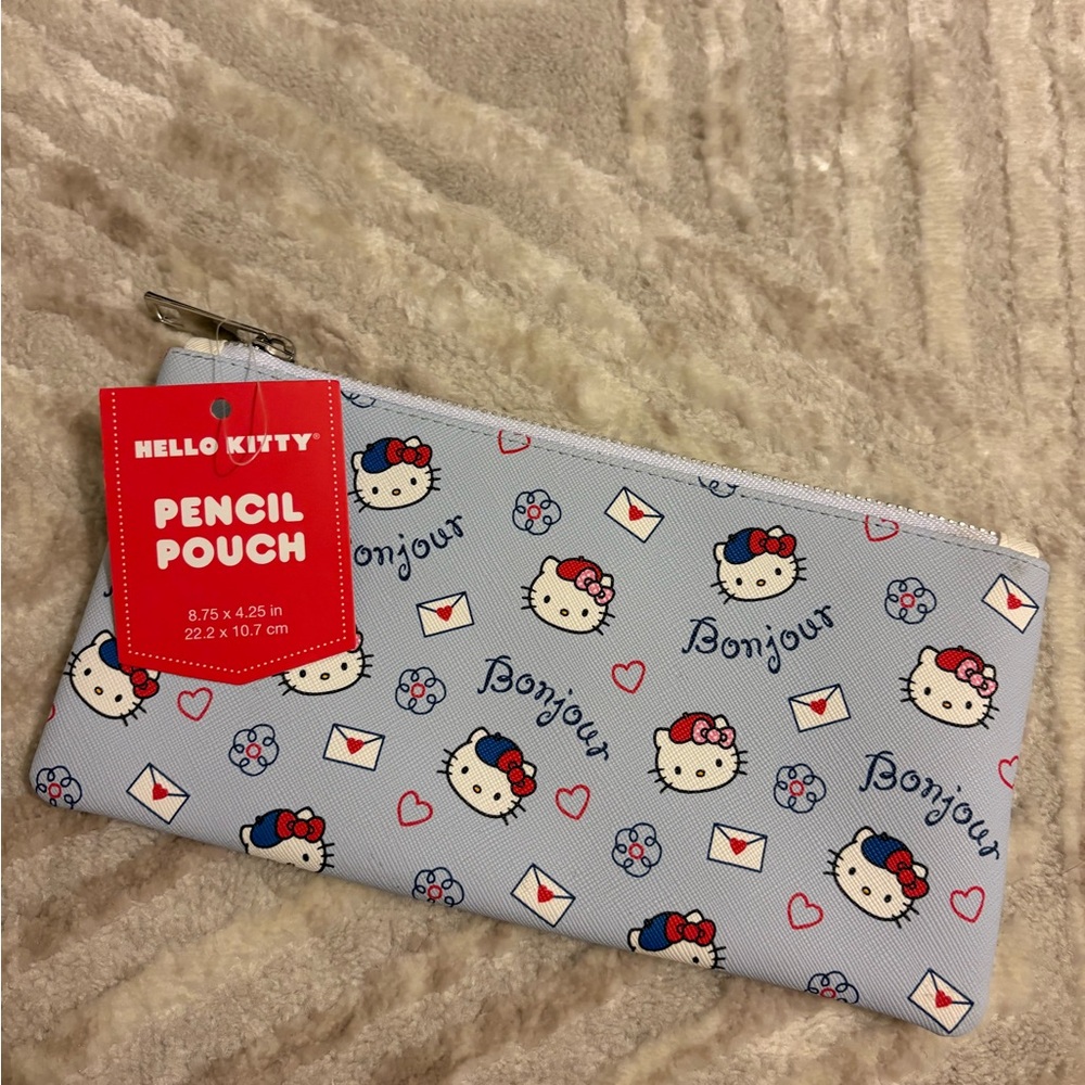 NEW Hello Kitty Pencil Pouch in Blue / France / Bonjour